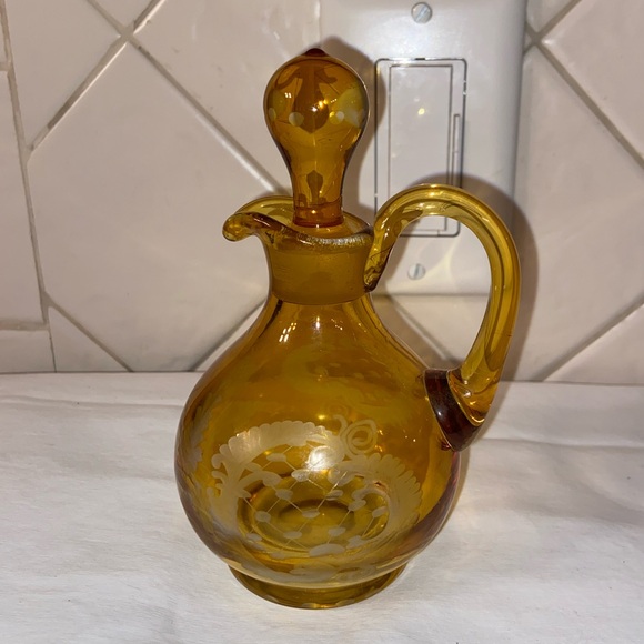 Vintage amber cruet etched vase and stopper. - Picture 1 of 14